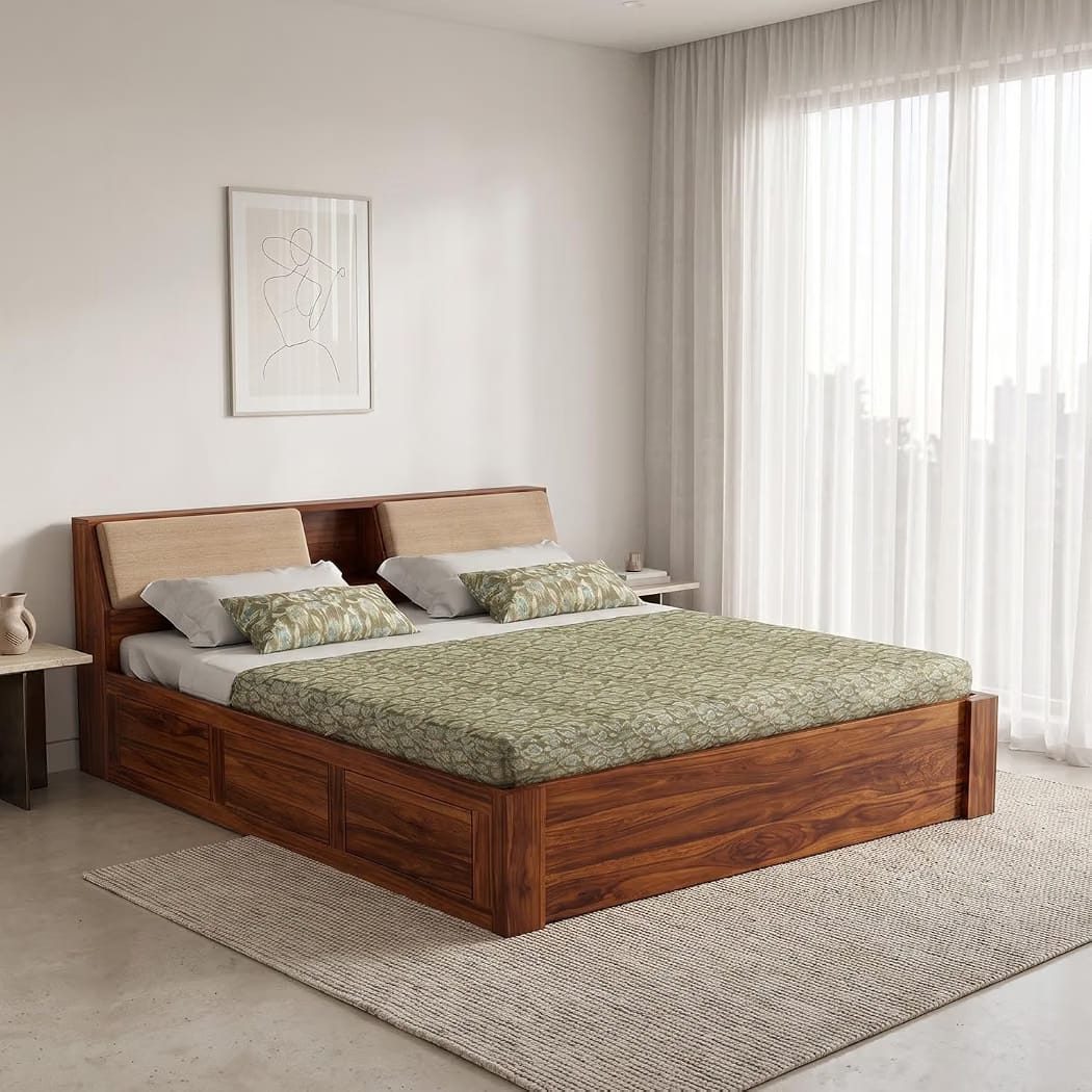 Rhea Teak Headboard Bed — Queen